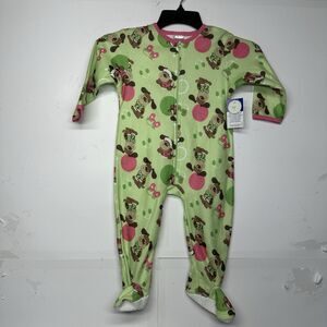 Steve Toddler 2T Green Fleece Footed Pajamas Dog Print Zip Up One Piece Sleeper